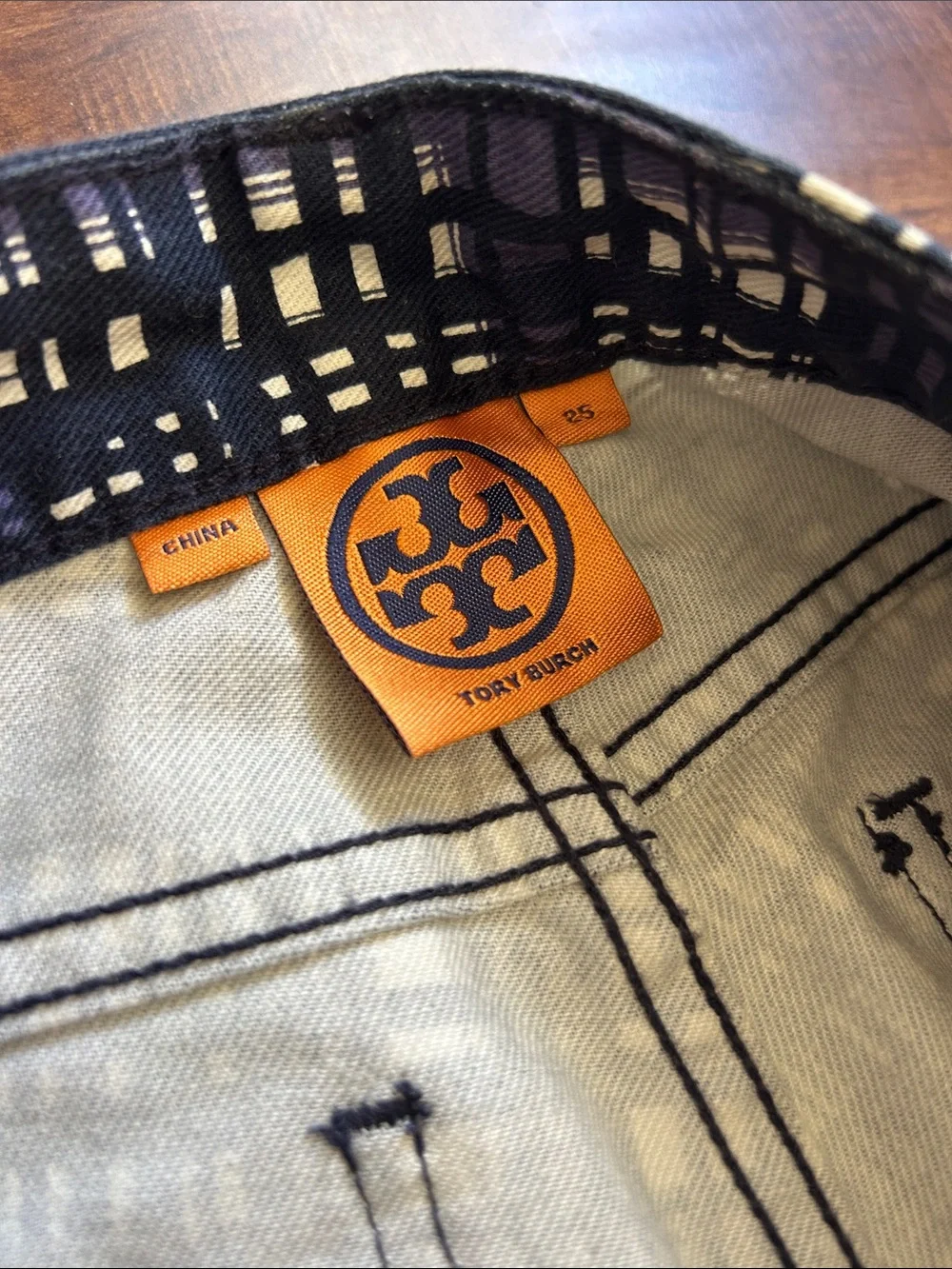 Tory Burch Navy and White Plaid Slim Pants
